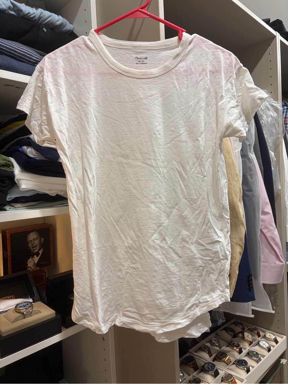 Madewell White Crewneck Tee with Ribbed Collar
